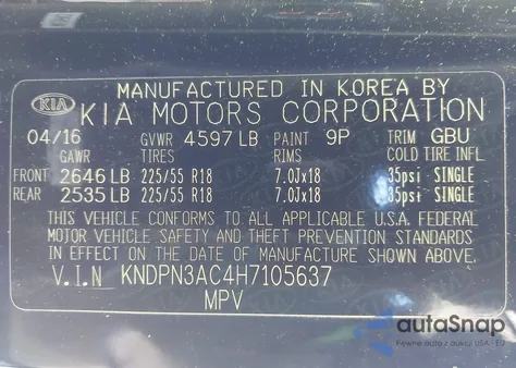 2017 Kia Sportage Ex из США, поврежденный, VIN KNDPN3AC4H7105637